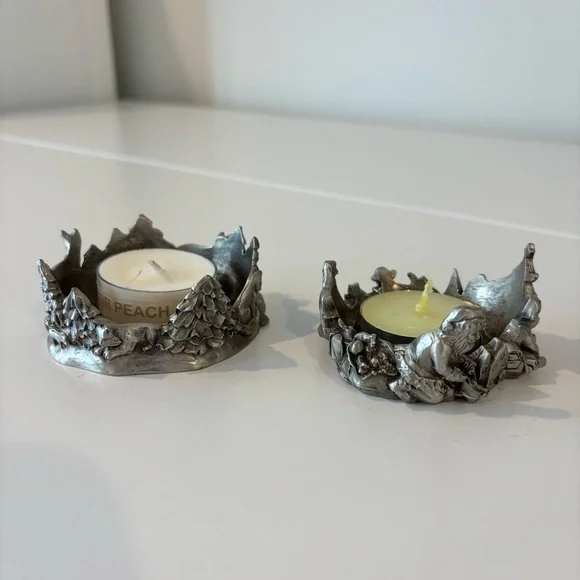 Vintage pewter holiday themed candle holder SET by Seagull Canada 1994 - Picture 6 of 14